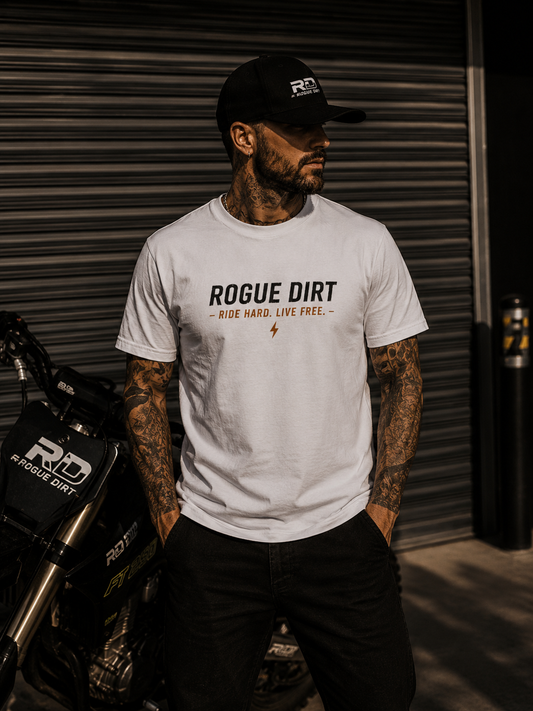 Rogue Dirt “Ride Hard” Tee – White Edition
