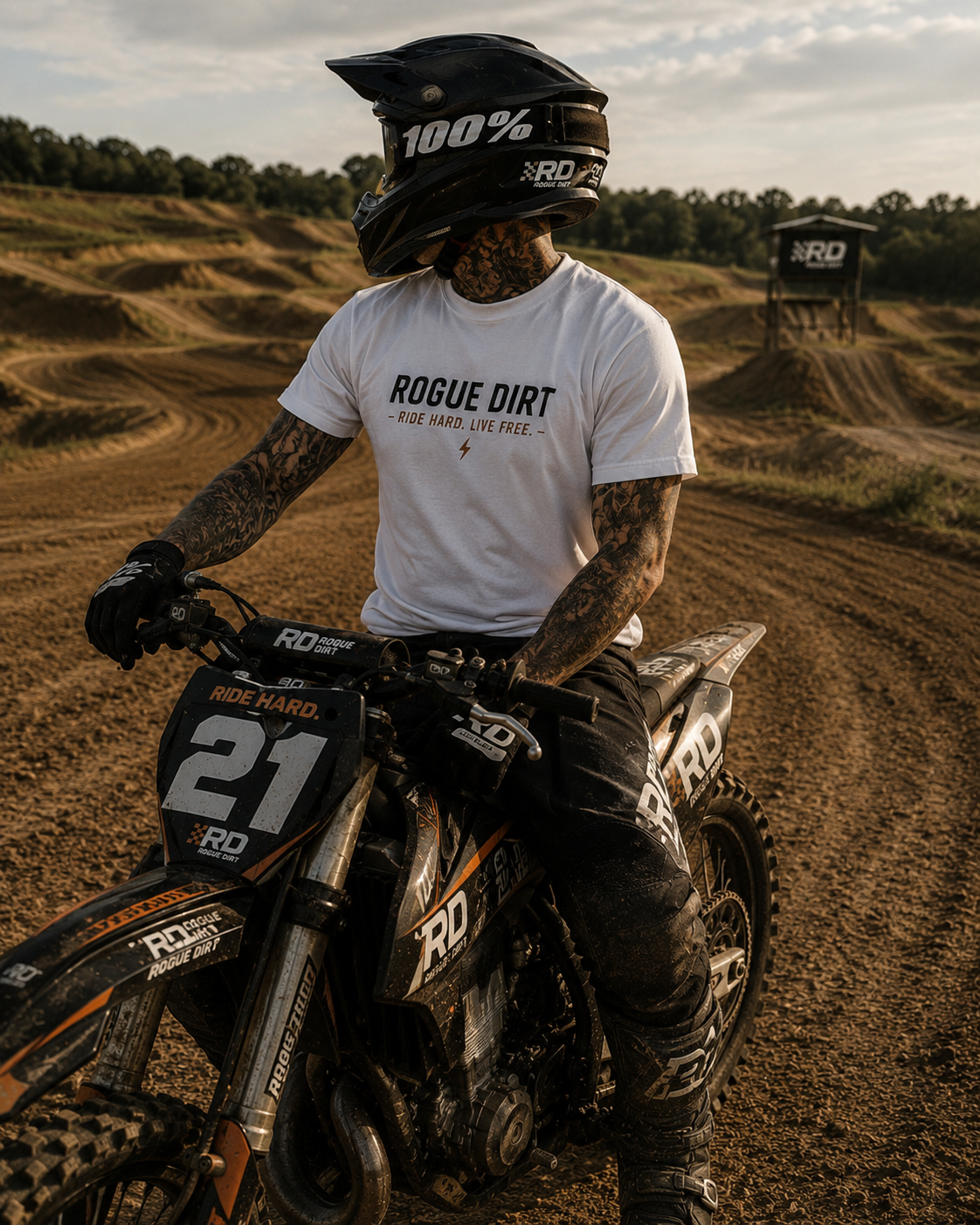 Rogue Dirt “Ride Hard” Motocross Tee – White Edition