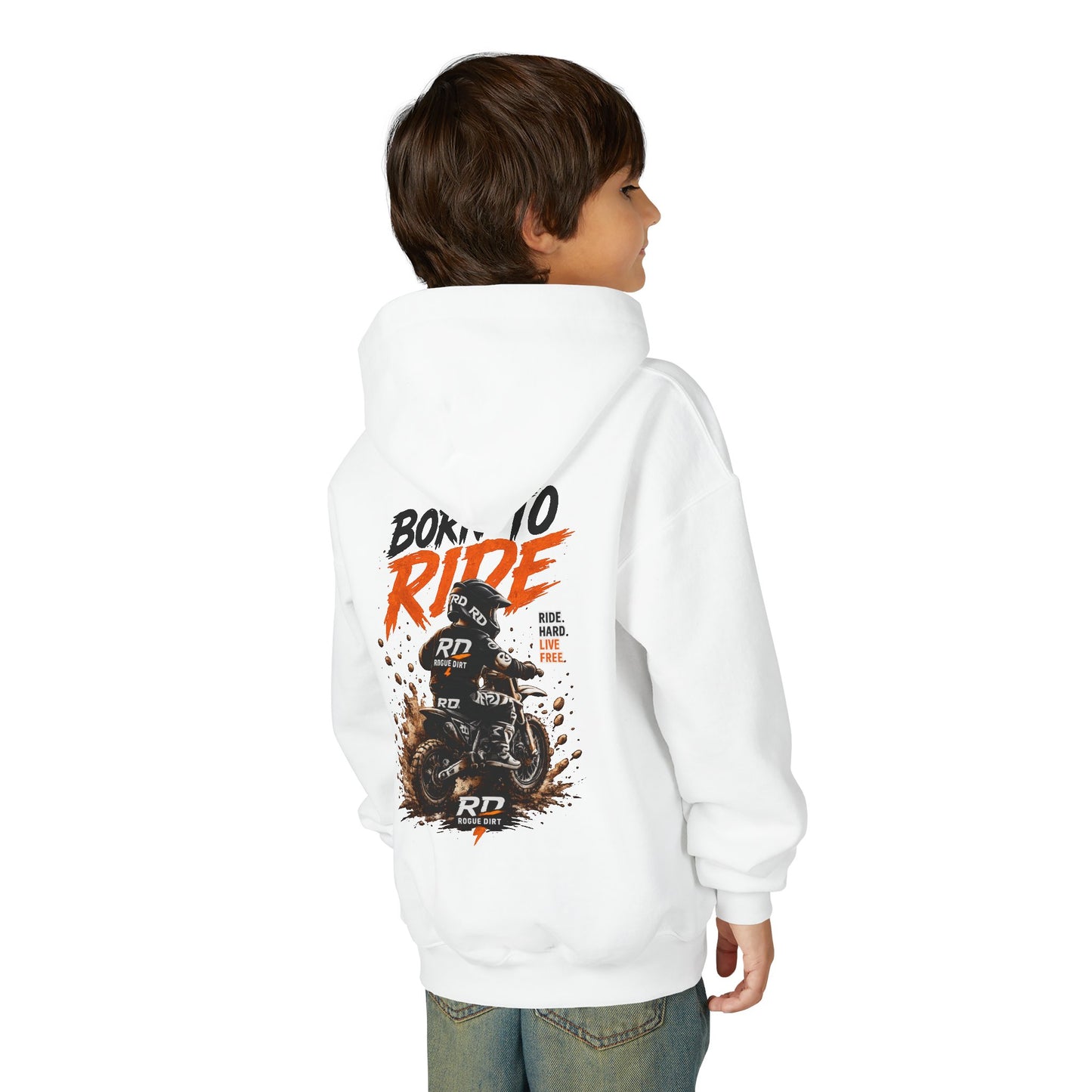 ⚡ BORN TO RIDE KIDS HOODIE – WHITE EDITION ⚡